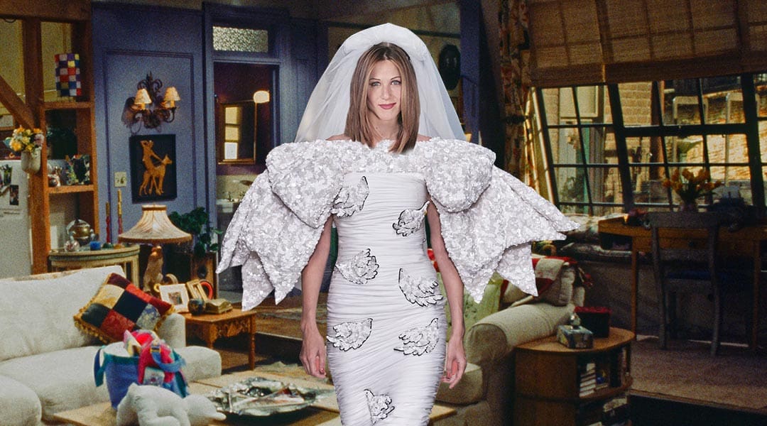 FRIENDS' Rachel Green in Moschino bridal wear.