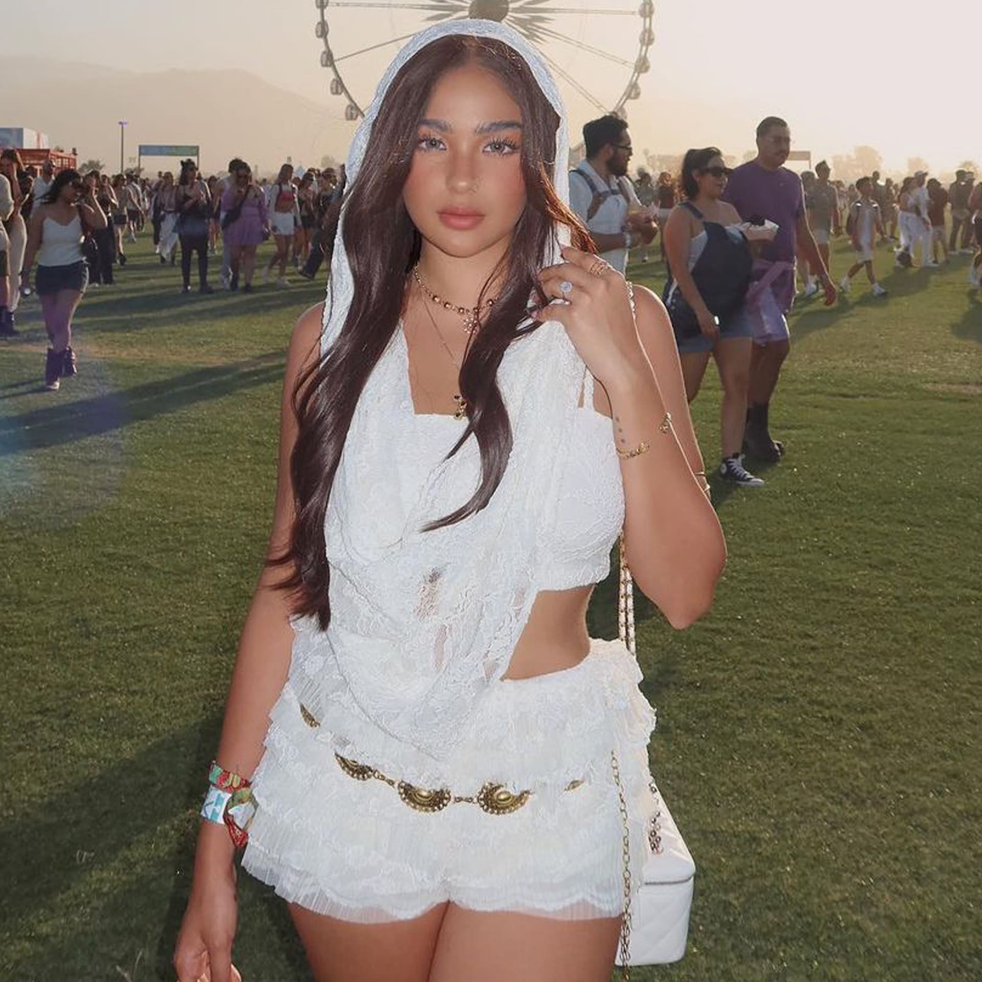 Andrea Brillantes Coachella Style Fashion White Outfit Chanel Vanity Bag